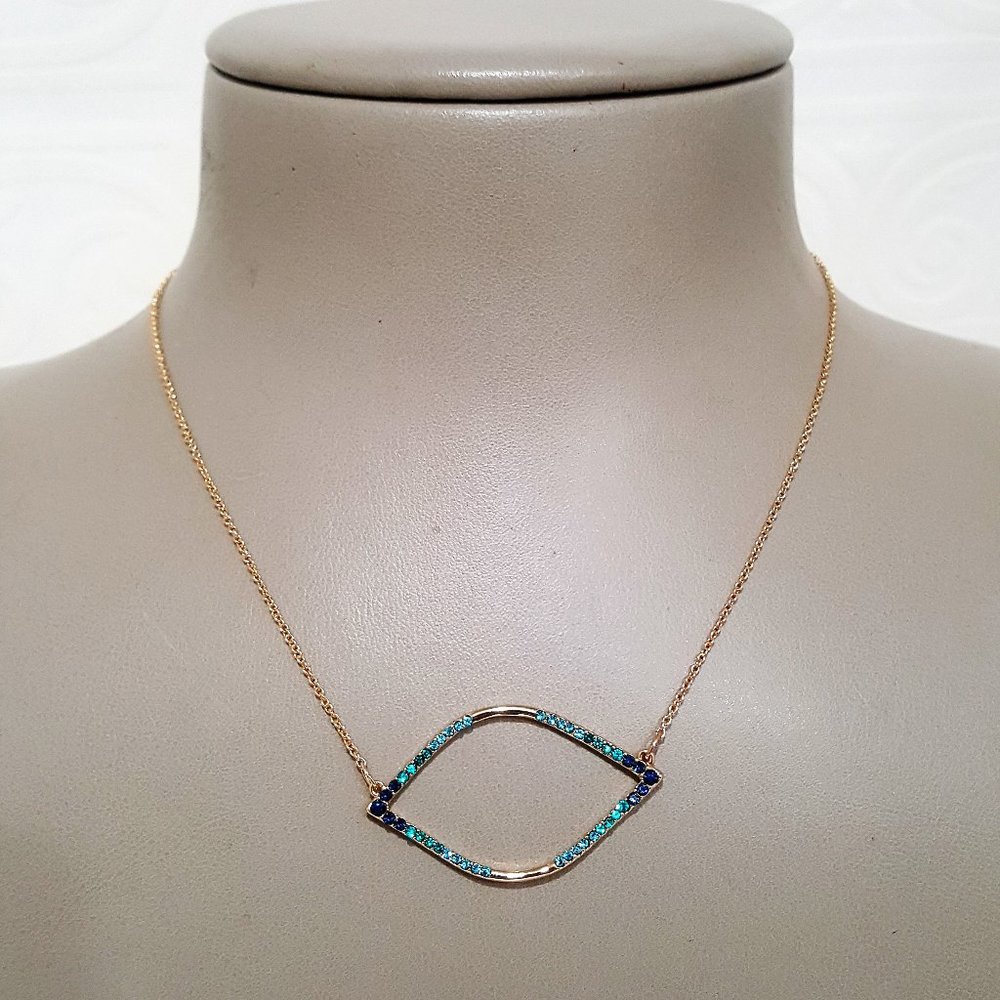 Express Gold-Tone Necklace with Blue and Teal Crystal Eye Pendant